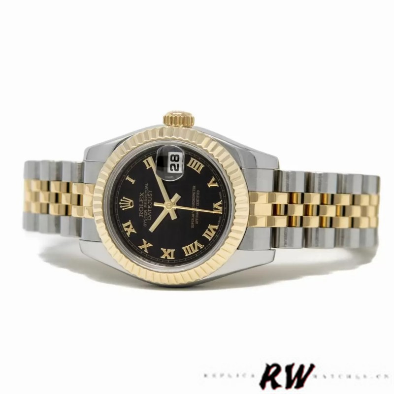 Rolex Datejust 179173 Black Dial Fluted Bezel 26MM Lady Replica Watch