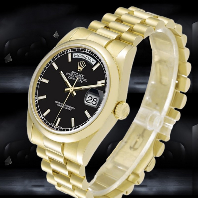 Rolex Day-Date 118208 Black Dial Automatic Yellow Gold 36mm Unisex Replica Watch