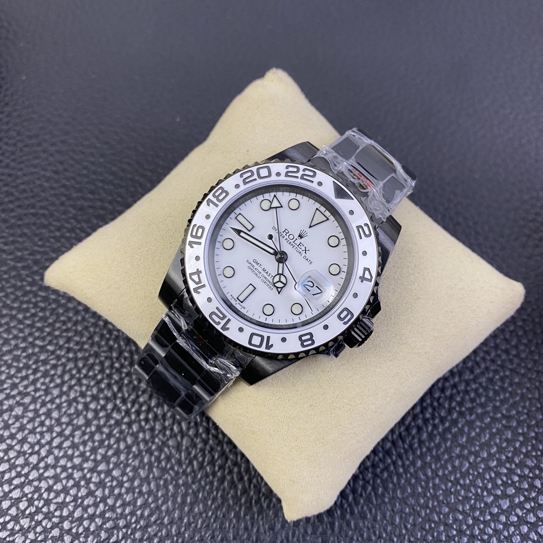 Rolex GMT Master II Black PVD/DLC Coated White Dial Stainless Steel 16710 Men's Watch