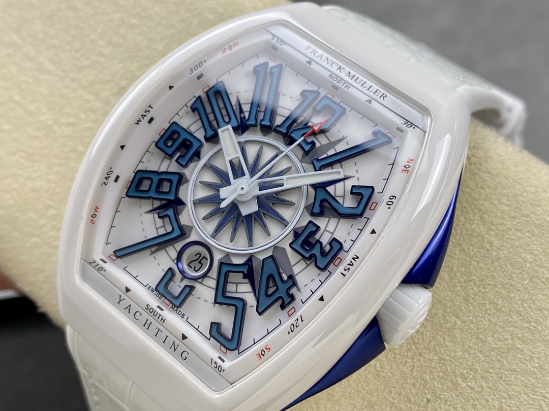 Swiss Franck Muller Framulan V45 White Ceramic Yacht Model Blue Number