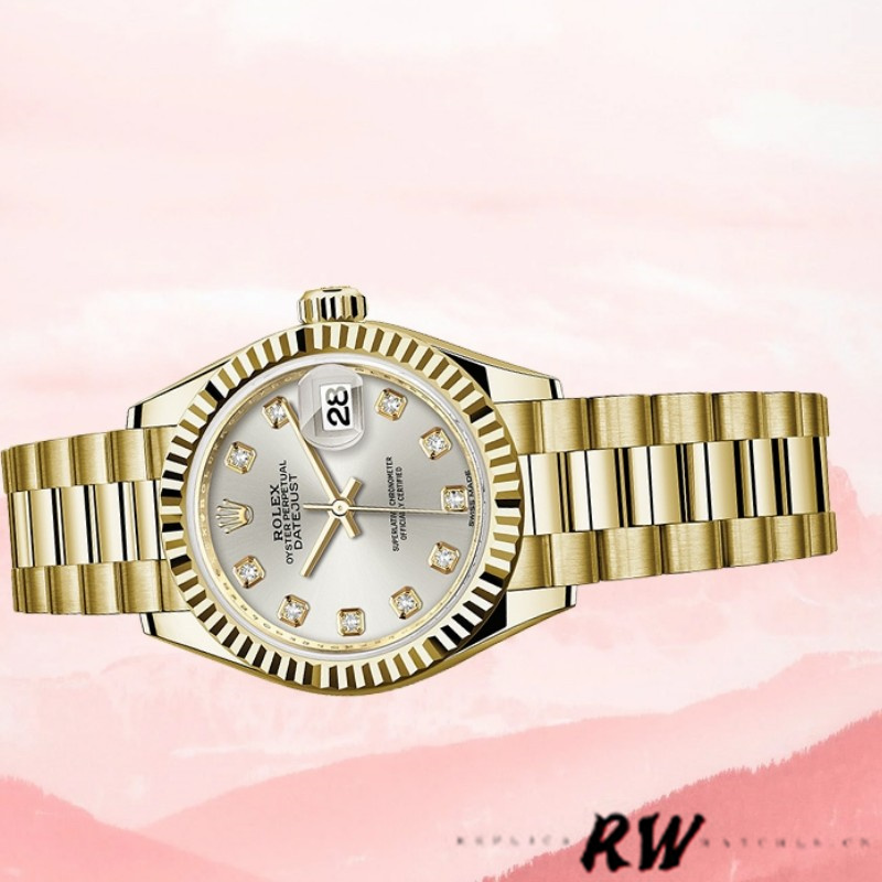 Rolex Datejust 279178 Silver Diamond Mark Fluted Bezel 28mm Lady Replica Watch