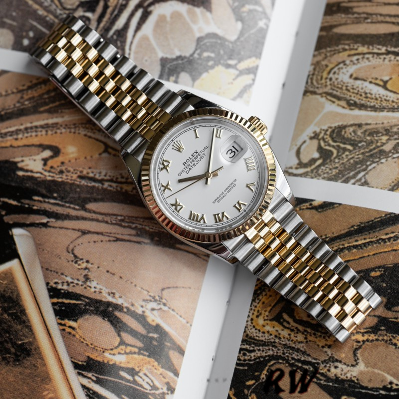 Rolex Datejust 126233 White Roman Dial Fluted Bezel 36MM Unisex Replica Watch