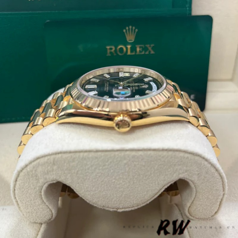 Rolex Day-Date 228238 Black Diamond Dial Fluted Bezel 40mm Mens Replica Watch