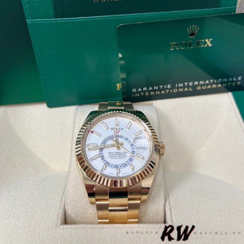 Rolex Sky-Dweller 326938 Yellow Gold White Dial 42mm Mens Replica Watch