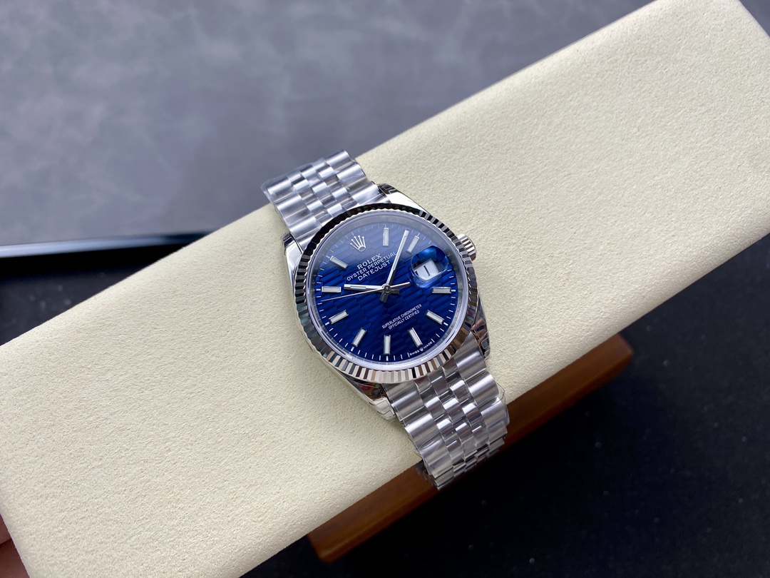 Rolex Datejust 126234 Fluted Bezel Blue Fluted Motif Dial 36MM Unisex Replica Watch