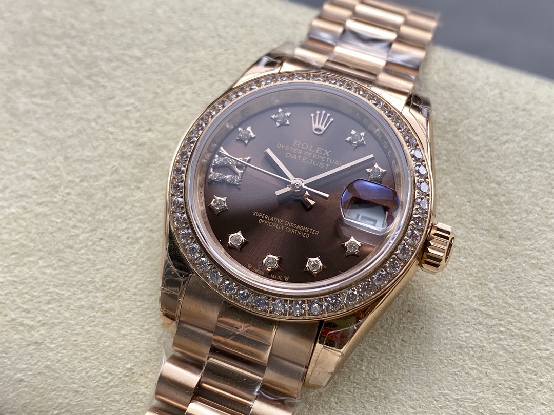 Rolex Datejust 28mm Everose Gold 279135RBR 0001 Chocolate 17 Diamond President Lady