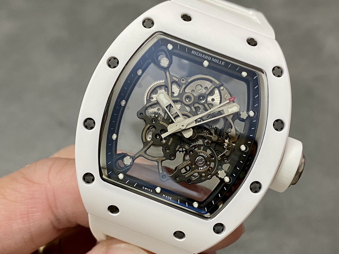 Richard Miller RM 055 RMUL2 NTPT Carbon Fiber Black Mark White Rubber Strap