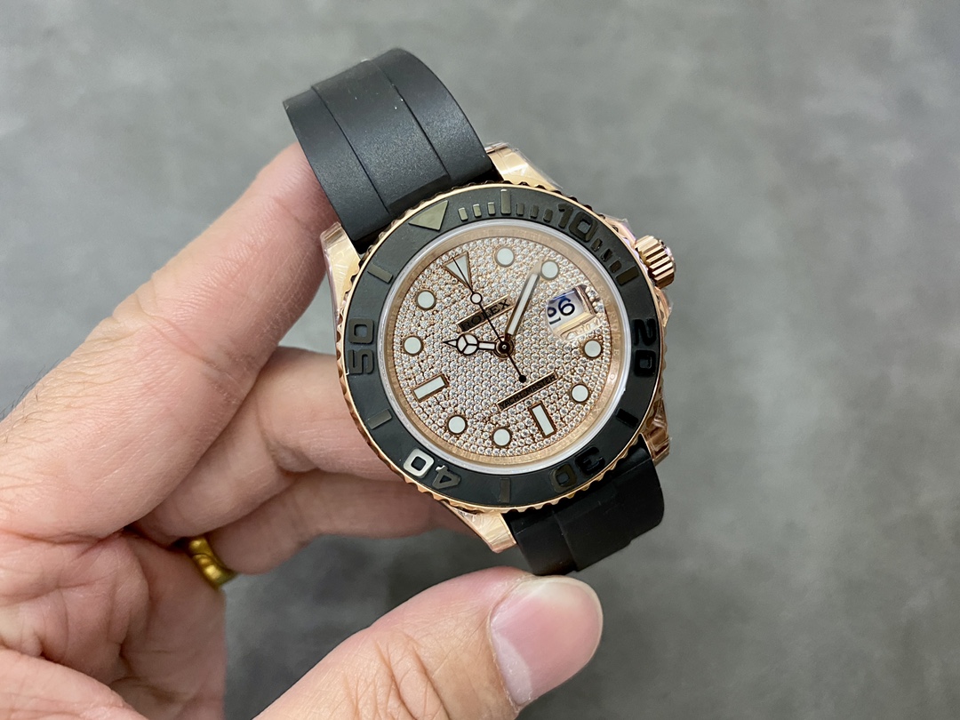 Rolex Yacht-Master II 126655 Diamond Pave Dial Rose Gold 40mm Mens Replica Watch