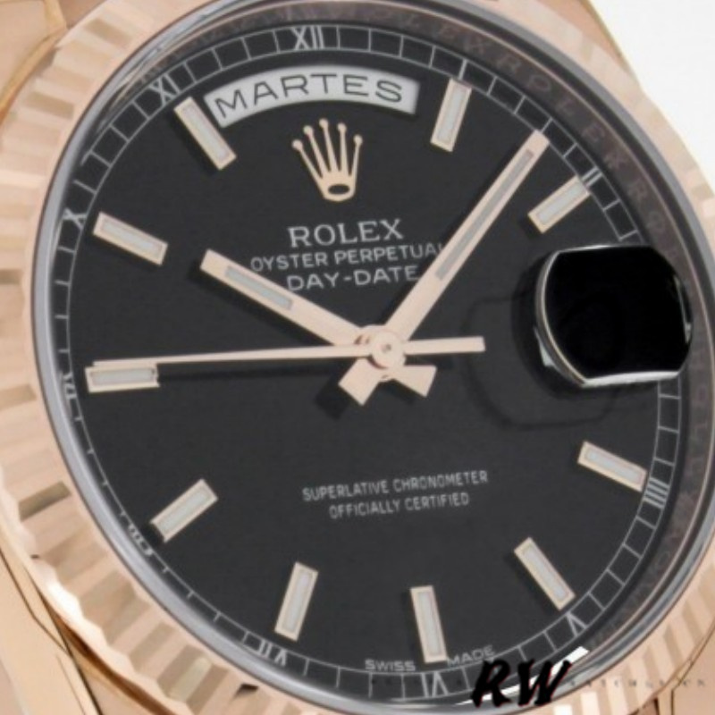 Rolex Day-Date 118235 Black Dial Fluted Bezel 36mm Unisex Replica Watch