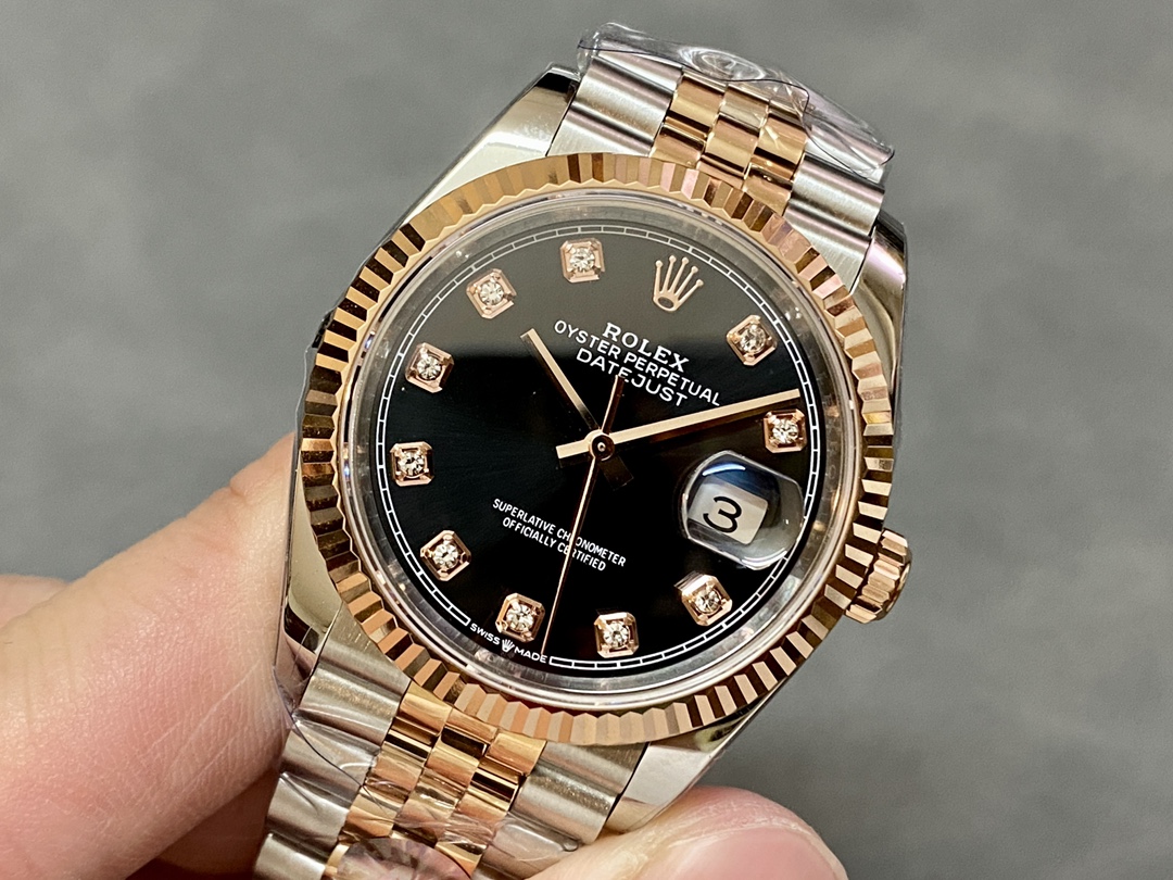 Rolex Datejust 36 Everose Gold Black Diamond Dial M126231 0019 Women's Watch