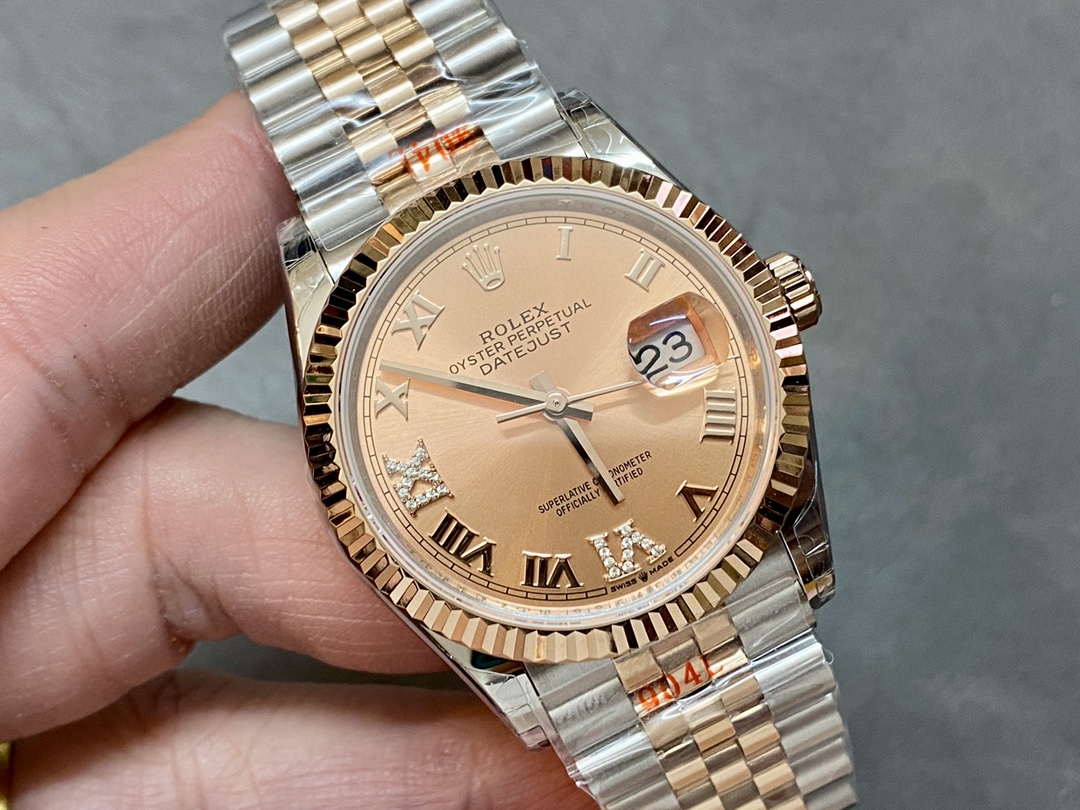 Rolex Datejust 36 Steel & Everose Gold Rose Diamond Pave Roman Dial m126231 0027