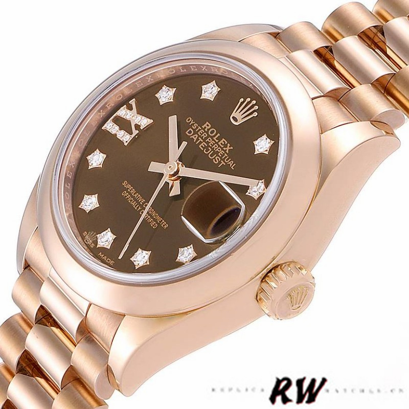 Rolex Datejust 279165 Chocolate Brown Diamonds Dial Domed Bezel 28mm Lady Replica Watch