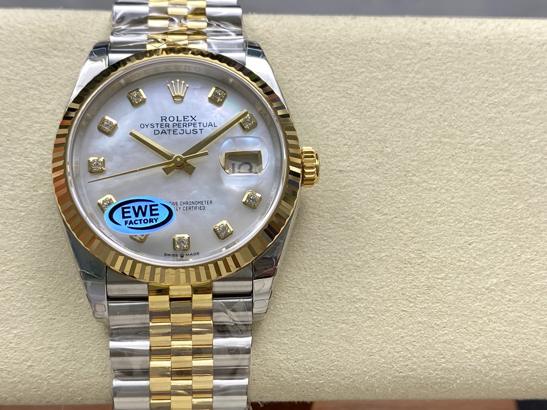 Rolex Datejust 126233 White MOP Diamond Dial Fluted Bezel 36MM Unisex Replica Watch