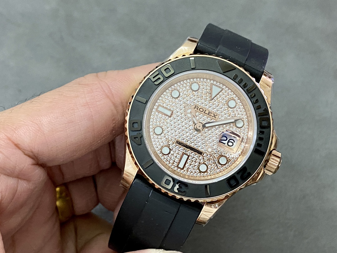 Rolex Yacht-Master II 126655 Diamond Pave Dial Rose Gold 40mm Mens Replica Watch