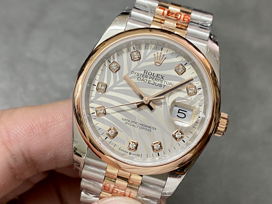 Rolex Datejust 36mm 126201 0038 Silver Palm Motif Dial Oyster Bracelet Watch