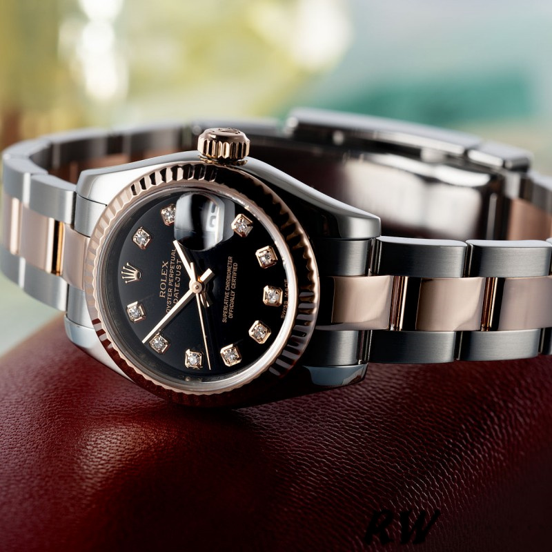 Rolex Datejust 179171 Diamond Black Dial Fluted Bezel 26MM Lady Replica Watch