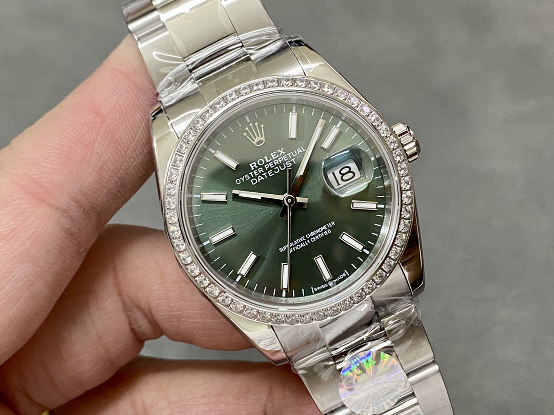 Rolex Datejust 36 White Gold & Diamonds Mint Green Dial M126284RBR 0044 Women's Watch