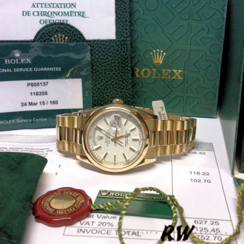 Rolex Day-Date 118208 White Dial 36mm Unisex Replica Watch