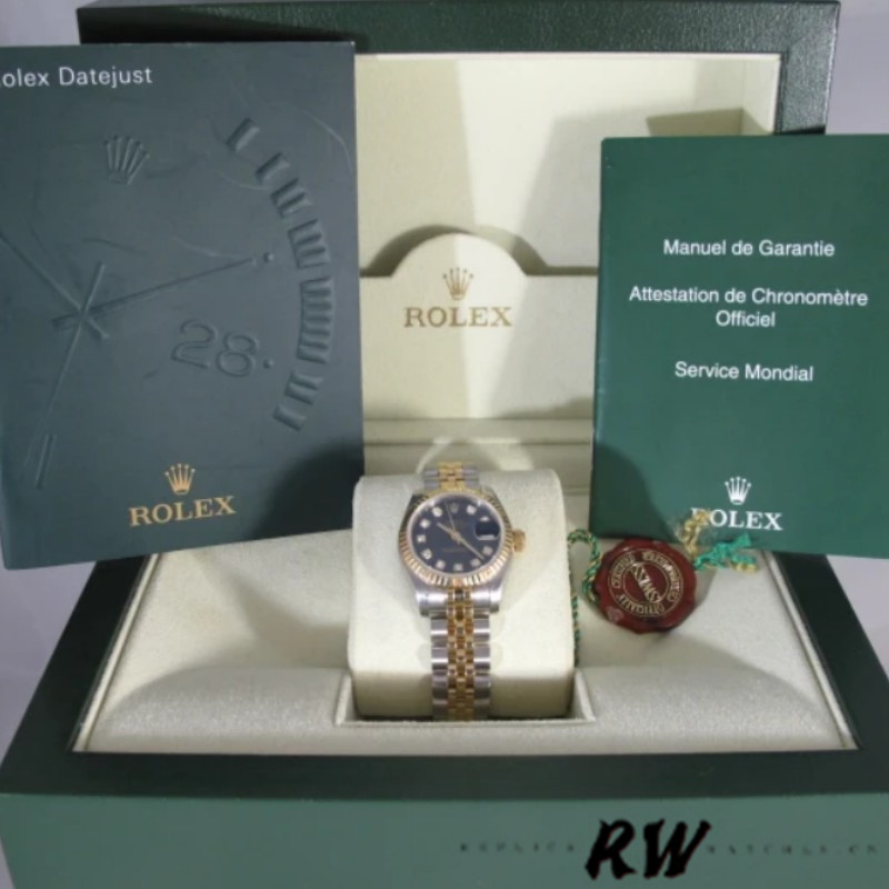 Rolex Datejust 179173 Blue Diamond Dial Fluted Bezel 26MM Lady Replica Watch