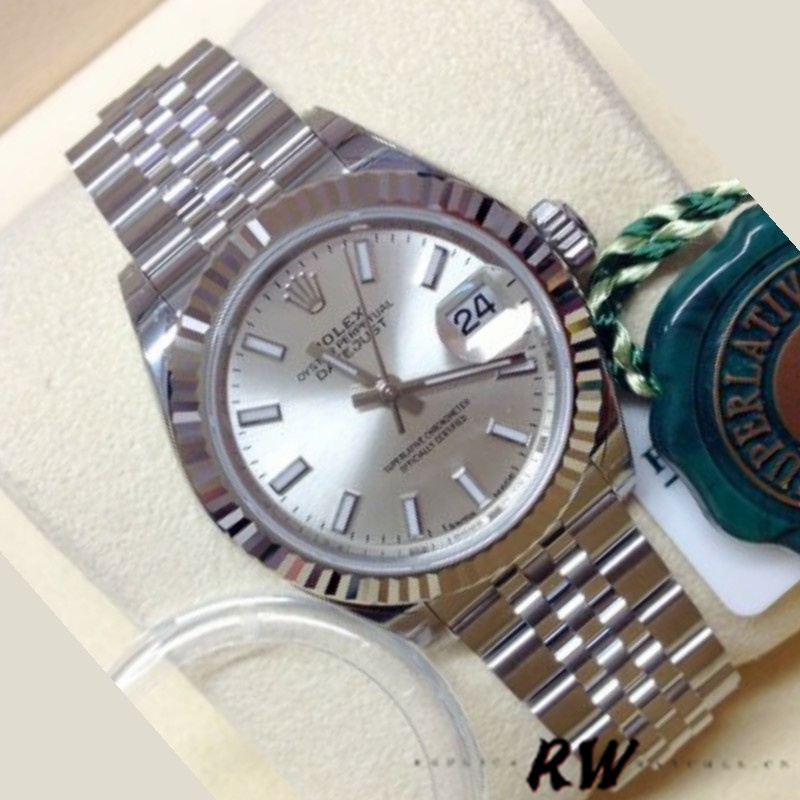 Rolex Datejust 28 Automatic Silver Dial White Gold and Steel M279174 0005 Women's Watch