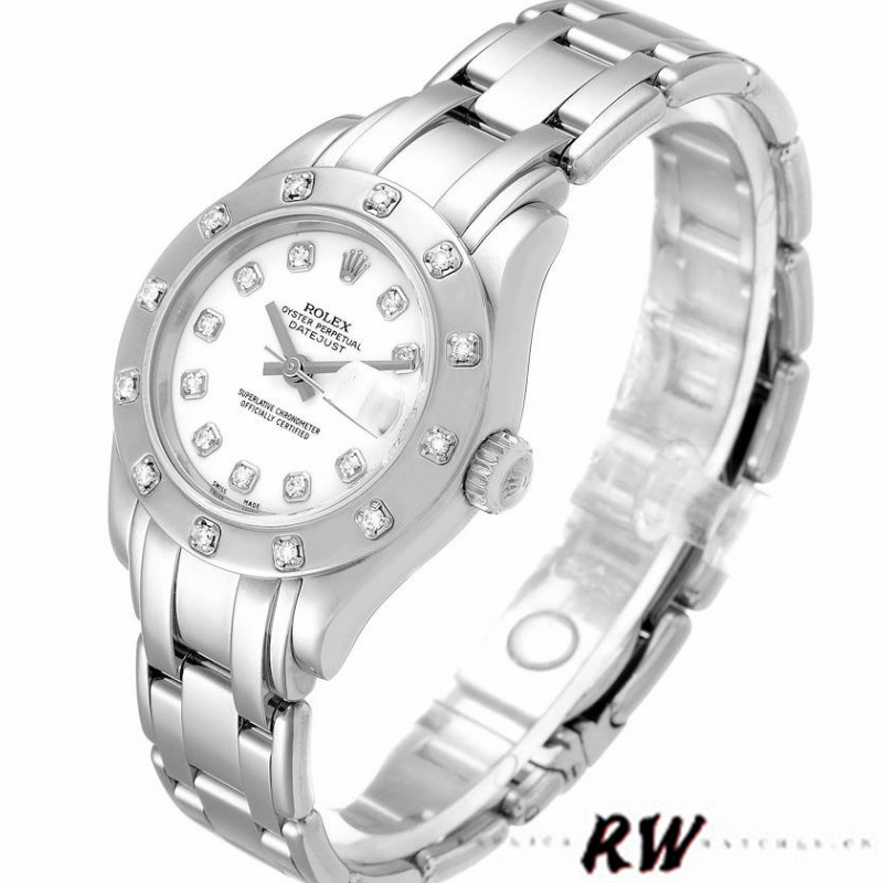 Rolex Pearlmaster 80319 White Dial Diamond 29MM Lady Replica Watch