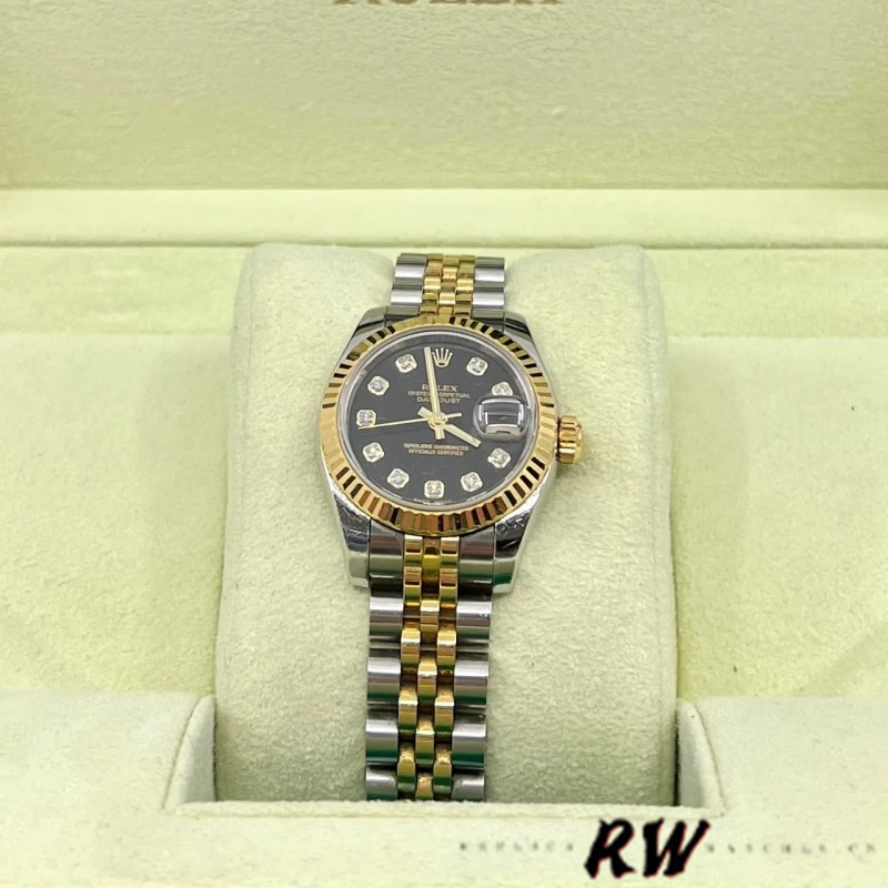 Rolex Datejust 179173 Black Diamond Dial Fluted Bezel 26MM Lady Replica Watch