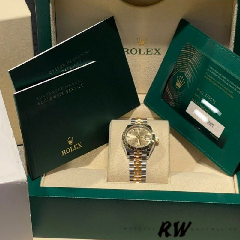 Rolex Datejust 279173 Champagne Diamond Dial Fluted Bezel 28mm Lady Replica Watch