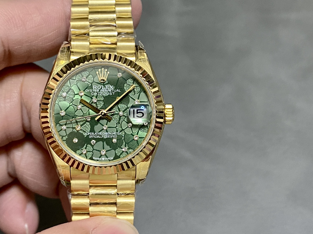 Rolex Datejust 31mm Yellow Gold 278278 Olive Green Floral President m278278 0046