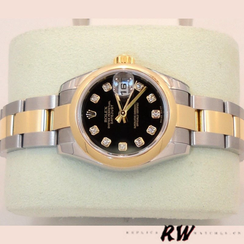Rolex Datejust 179163 Black Diamond Dial Domed Dezel 26MM Lady Replica Watch