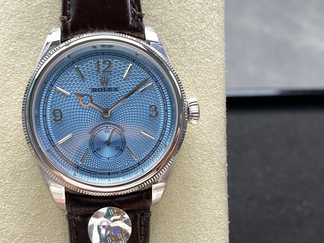 Rolex 1908 52506 0002 Ice Blue Dial Brown Leather Strap 39 mm Replica Watch