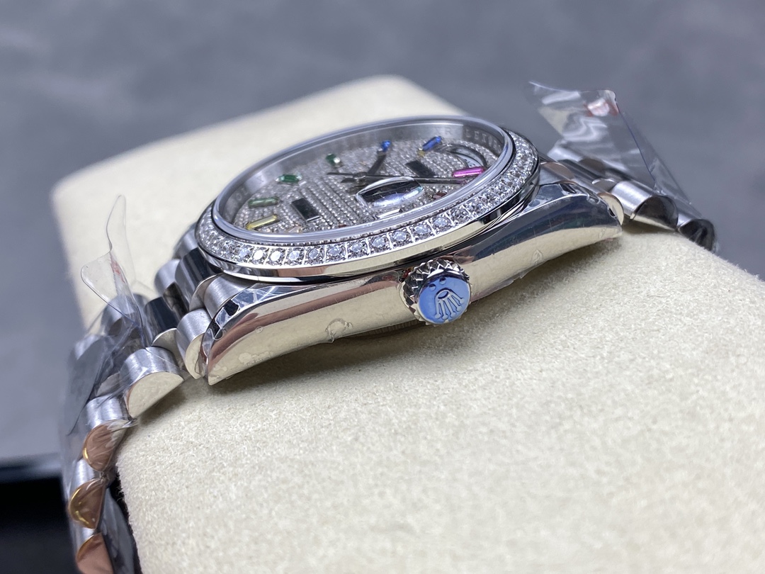 Rolex Day Date 36mm White Gold 128349RBR 0006 Pave Rainbow