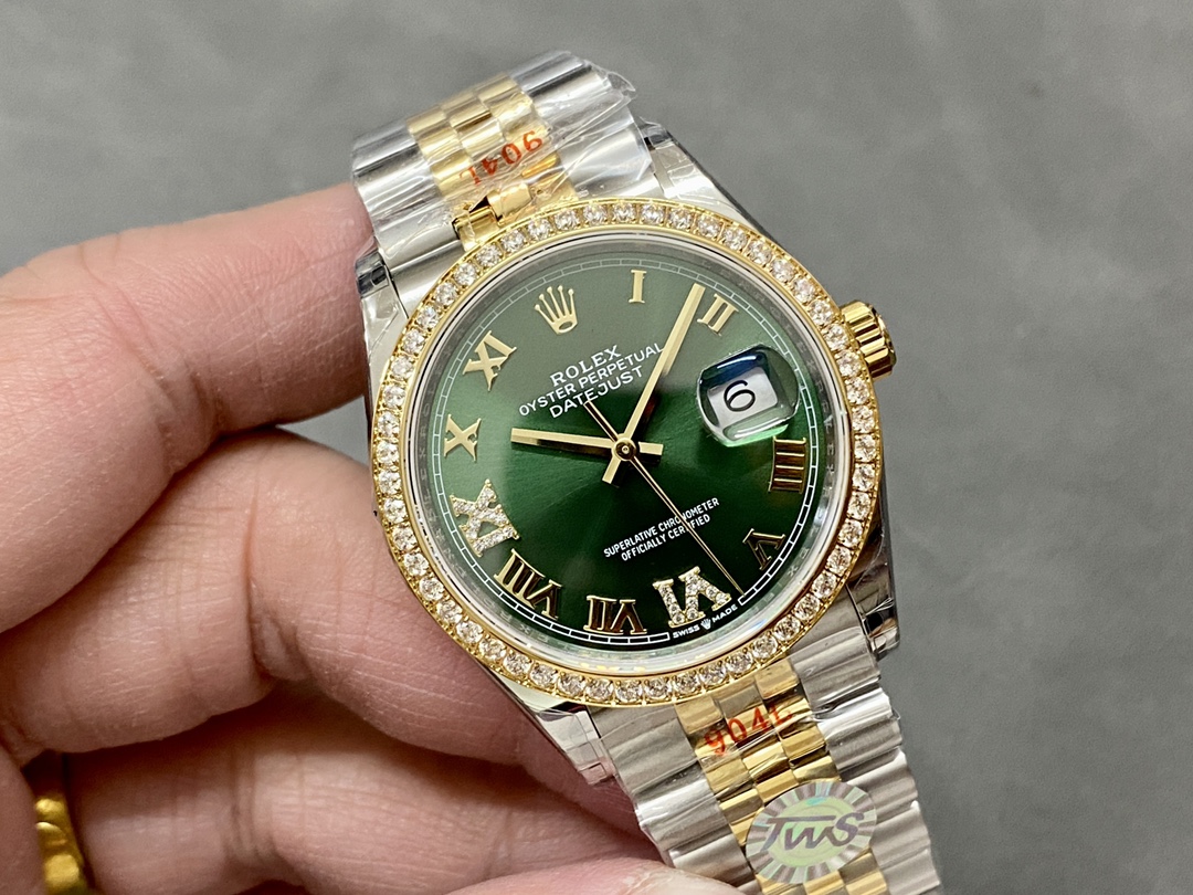 Rolex Datejust 36 Yellow Gold & Diamonds Olive Green Diamond Pave Roman Dial m126283rbr 0011