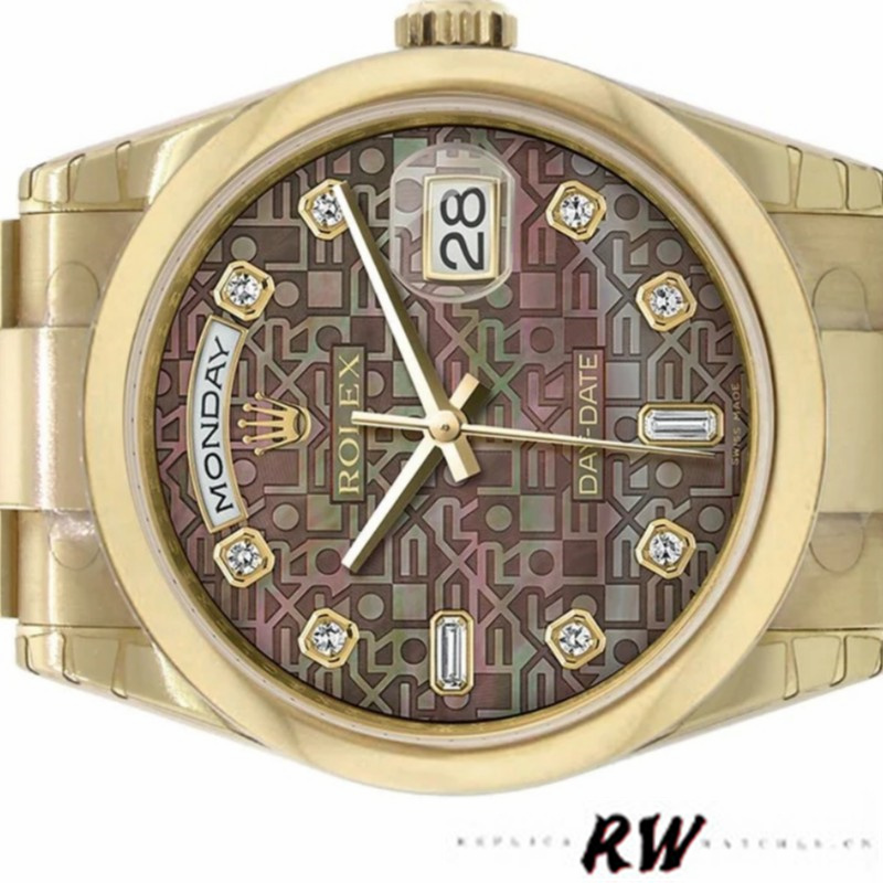 Rolex Day-Date 118208 Black Mother of Pearl Diamond Dial 36mm Unisex Replica Watch