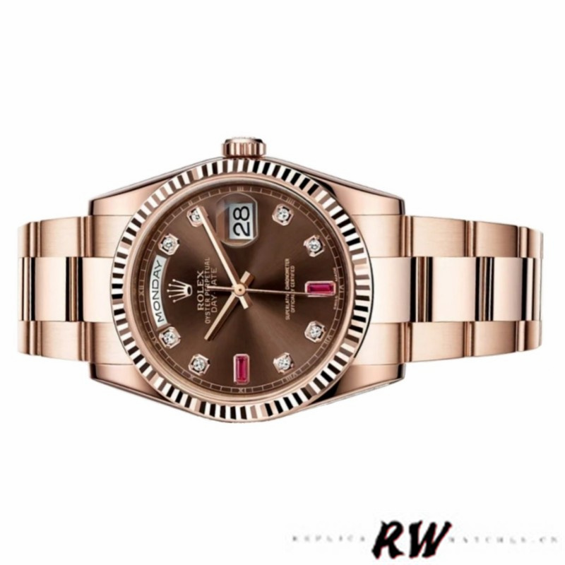 Rolex Day-Date 118235 Rose Gold Chocolate Diamond Dial 36mm Unisex Replica Watch