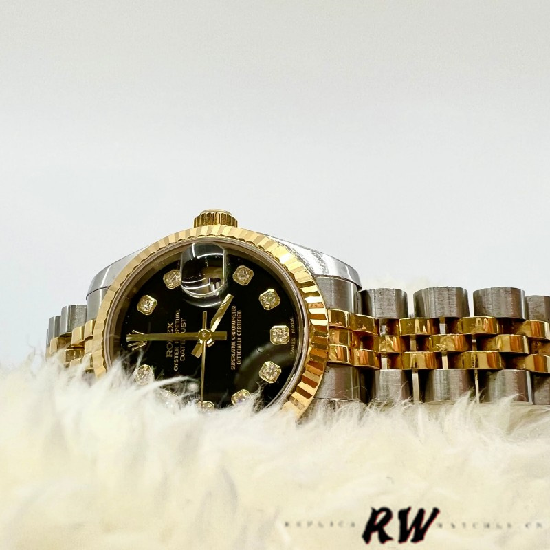Rolex Datejust 179173 Black Diamond Dial Fluted Bezel 26MM Lady Replica Watch