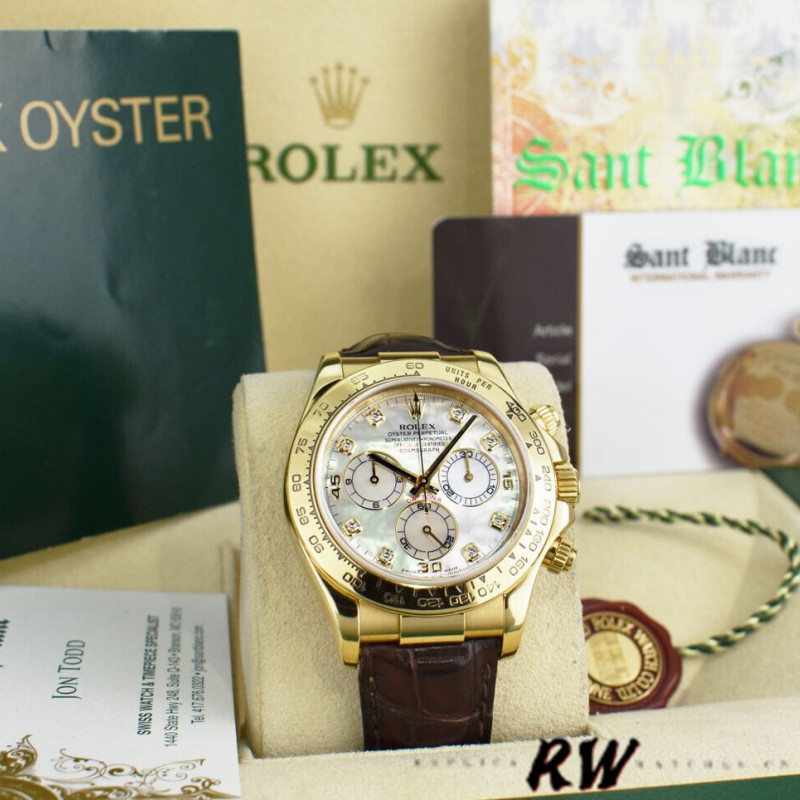 Rolex Daytona 116518 MOP Diamond Dial Yellow Gold 40mm Mens Replica Watch