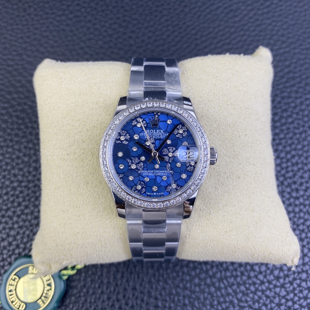 Rolex Datejust 31 Azzurro Blue Floral Motif with Diamonds Steel M278384RBR 0039 Ladies Watch