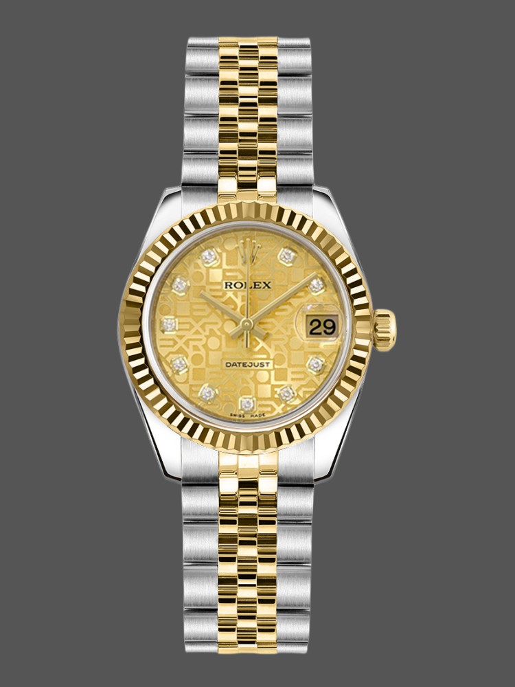 Rolex Datejust 179173 Jubilee Champagne Diamond Dial Fluted Bezel 26MM Lady Replica Watch