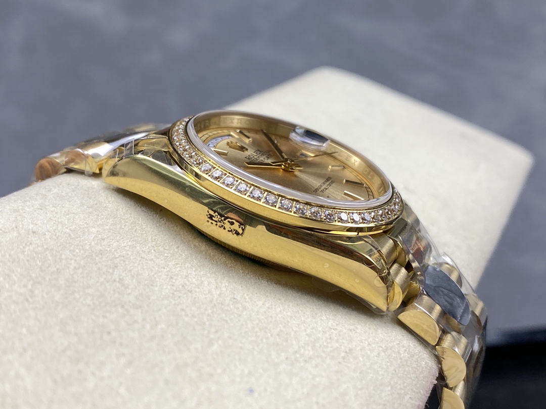 Rolex Day-Date 128348RBR Champagne Index Dial Yellow Gold 36MM Unisex Replica Watch