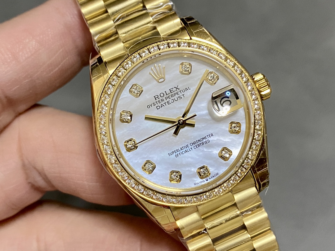 Rolex Datejust 31 Yellow Gold Mother-of-Pearl Diamond Dial Diamond Bezel m278288rbr 0006