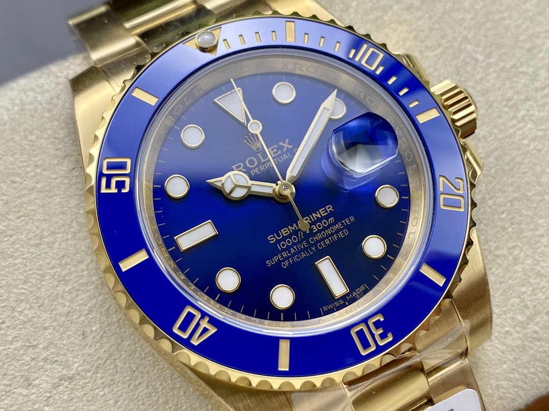 Rolex Submariner 116618 Yellow Gold Blue Dial 40mm Mens Replica Watch