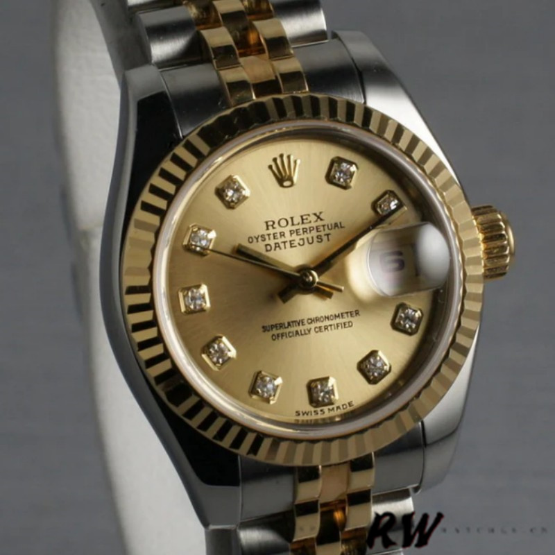 Rolex Datejust 179173 Champagne Diamond Dial Fluted Bezel 26MM Lady Replica Watch