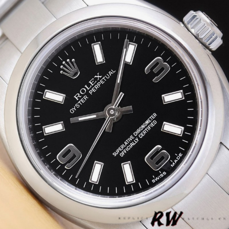 Rolex Oyster Perpetual 176200 Black Dial Stainless Steel 26MM Lady Replica Watch