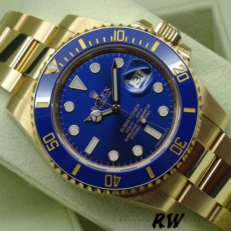 Rolex Submariner 116618 Yellow Gold Blue Dial 40mm Mens Replica Watch