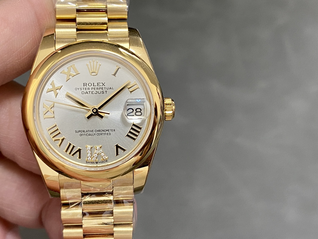 Rolex Datejust 31 Silver VI Daimond Dial 18k Yellow Gold Watch 178248