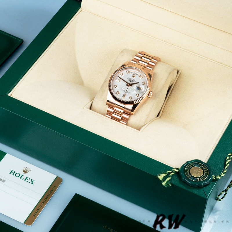 Rolex Day-Date 118235 Everose Gold Meteorite Diamond Dial 36mm Unisex Replica Watch