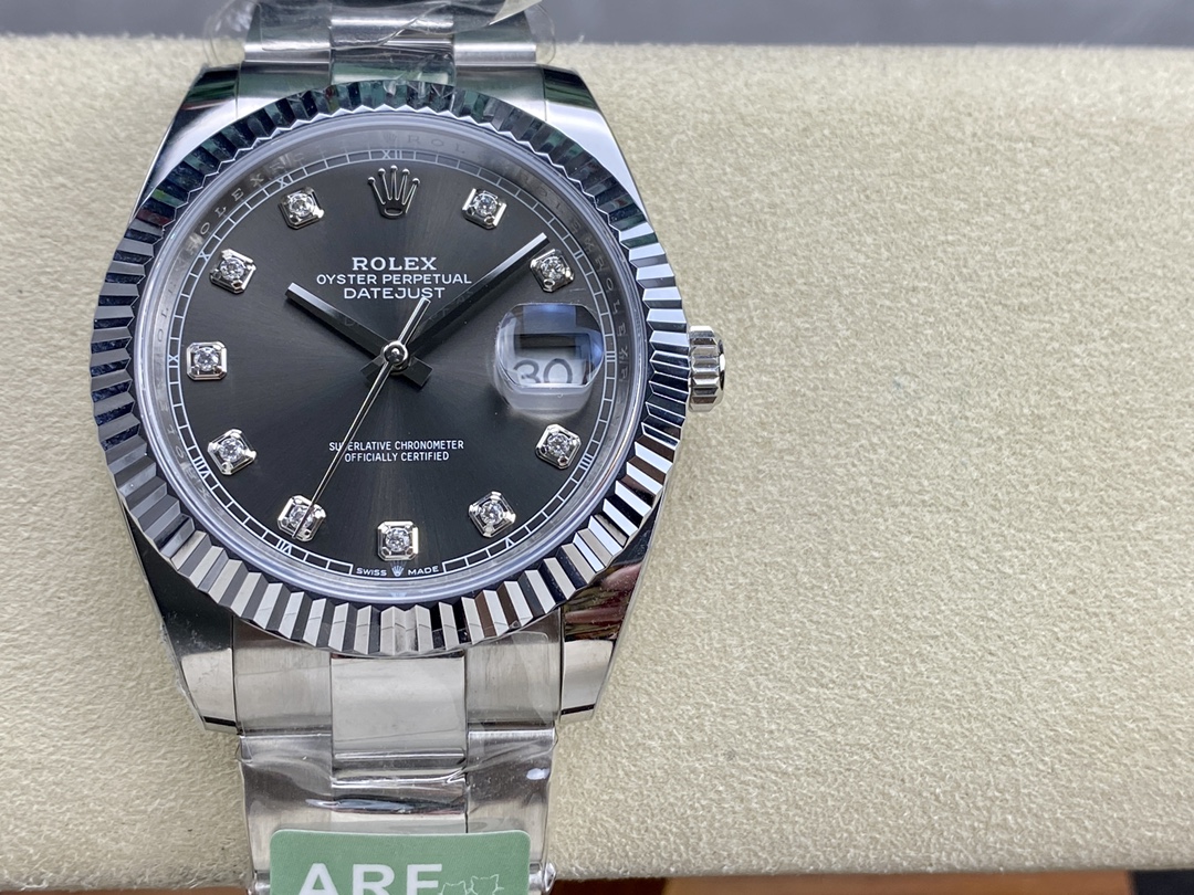 Rolex Datejust m126334 0005 Fluted Bezel Dark Rhodium Grey Dial 41MM Mens Replica Watch