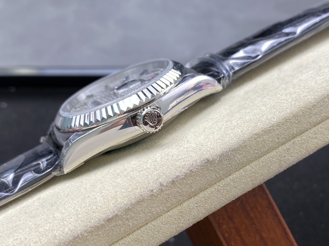 Rolex Day Date 36mm White Gold 128349RBR 0006 Pave Rainbow