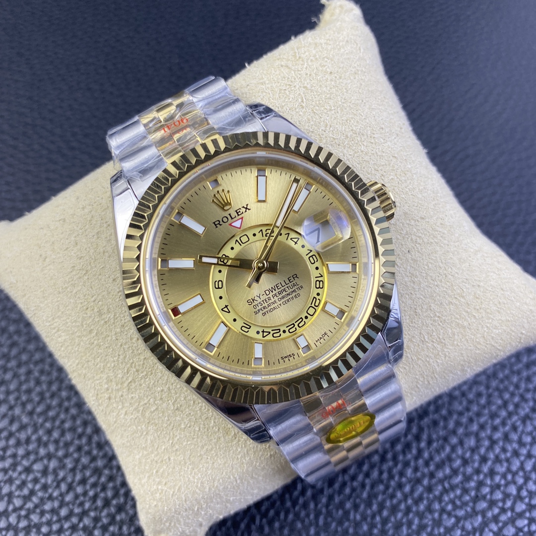 Rolex Sky Dweller 42mm Champagne Dial Stick Markers Jubilee M336933 0002 Men's Watch