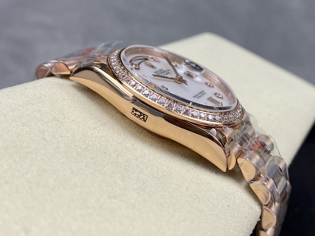 Rolex Day-Date 36MM 128345RBR 0028 Mother of Pearl White Dial Everose Gold Unisex Replica Watch